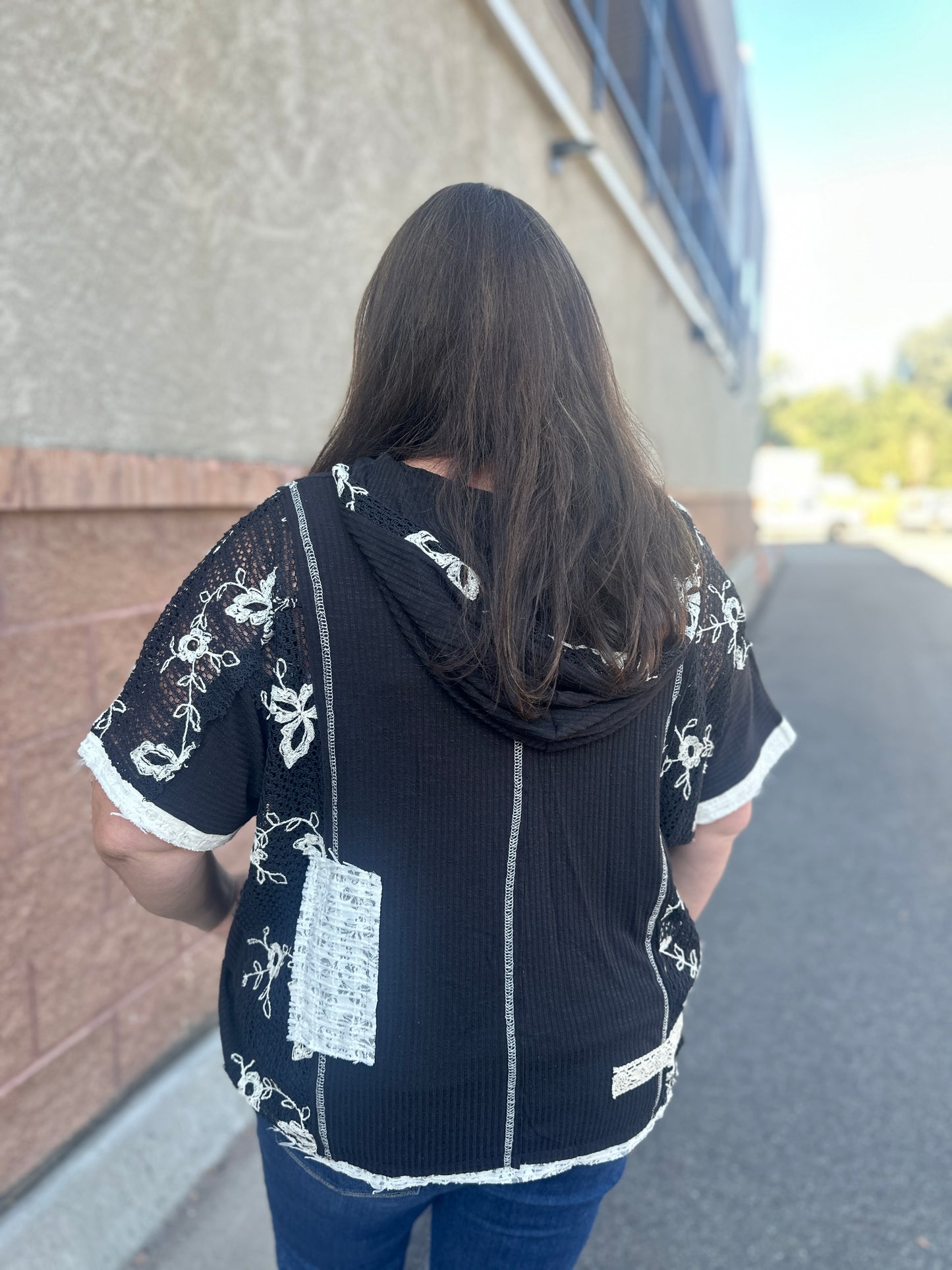 Crochet Oversized Short Sleeve Hoodie