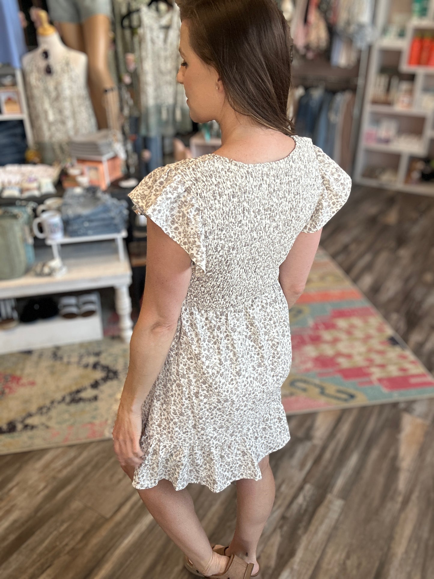 Taupe Floral Babydoll Dress
