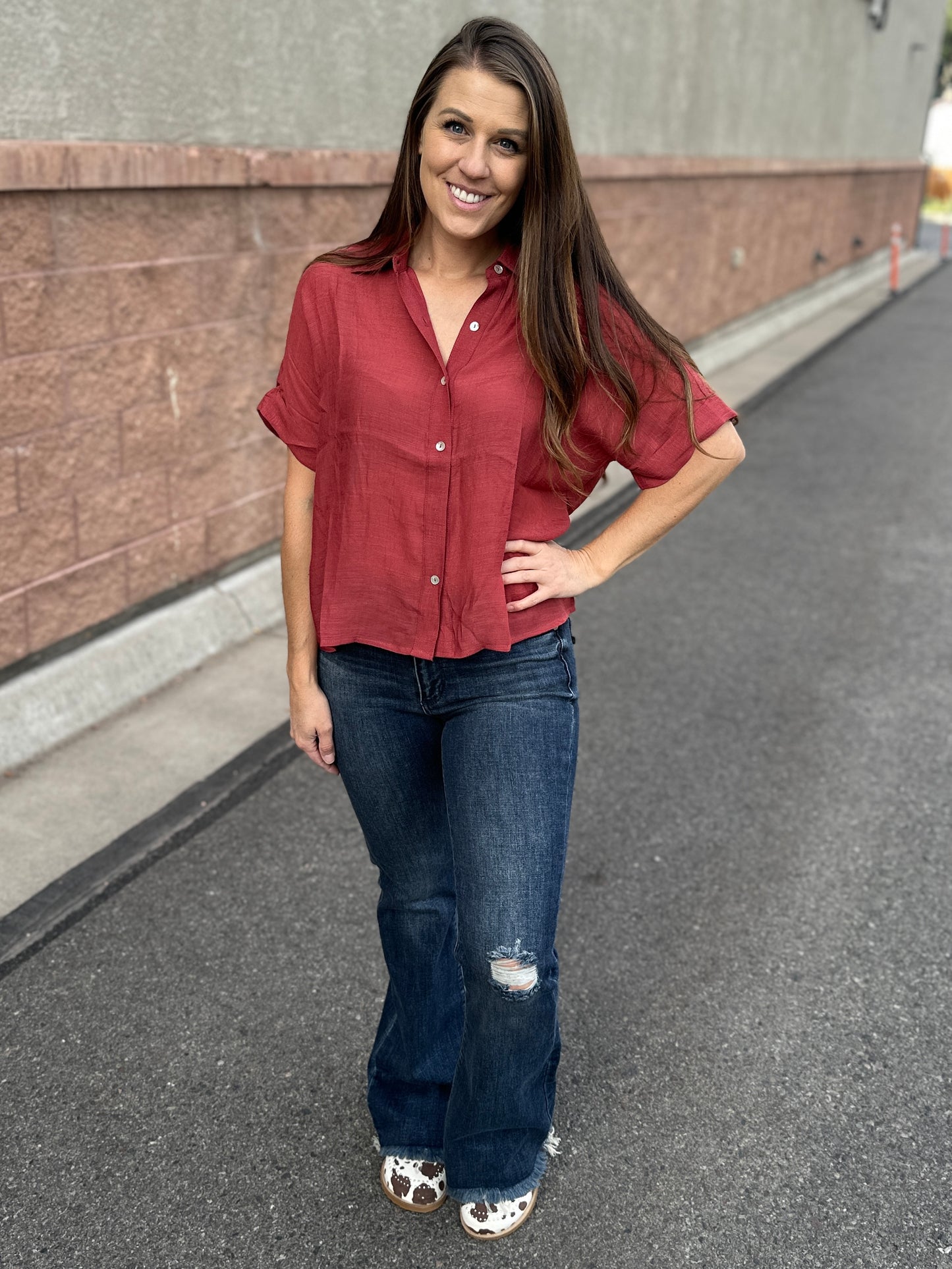 Short Sleeve Collar Button Up