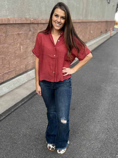 Short Sleeve Collar Button Up