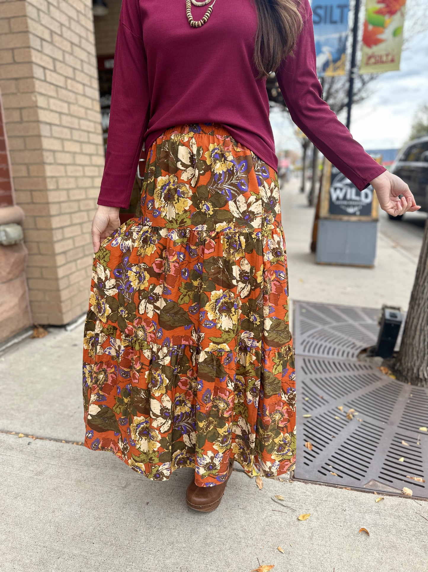 Floral Tiered Maxi Skirt