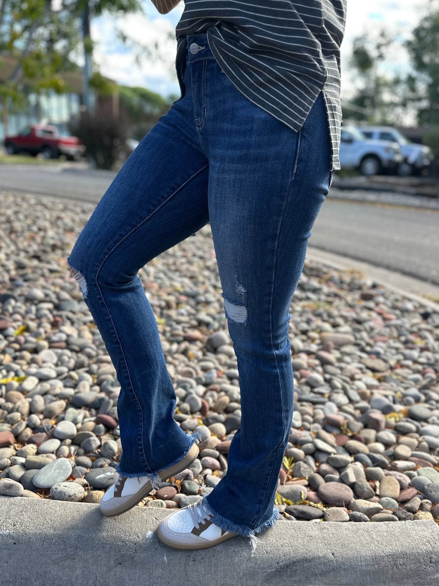 "Kenzie" Distressed Baby Bootcut Jeans