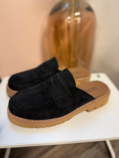 Black Faux Suede Loafters