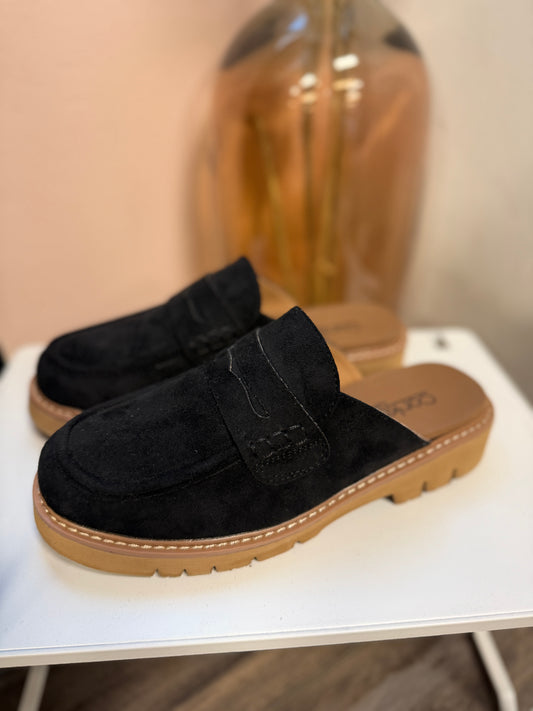 Black Faux Suede Loafters