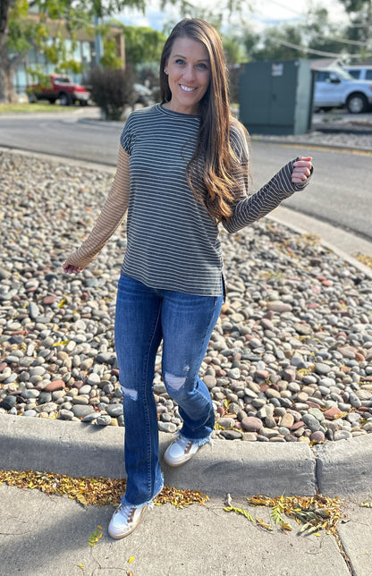 Striped Colorblock Crew Neck