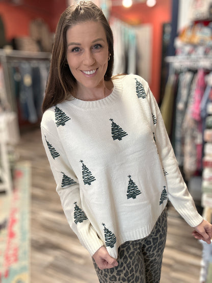 Ivory Knit Tree Sweater