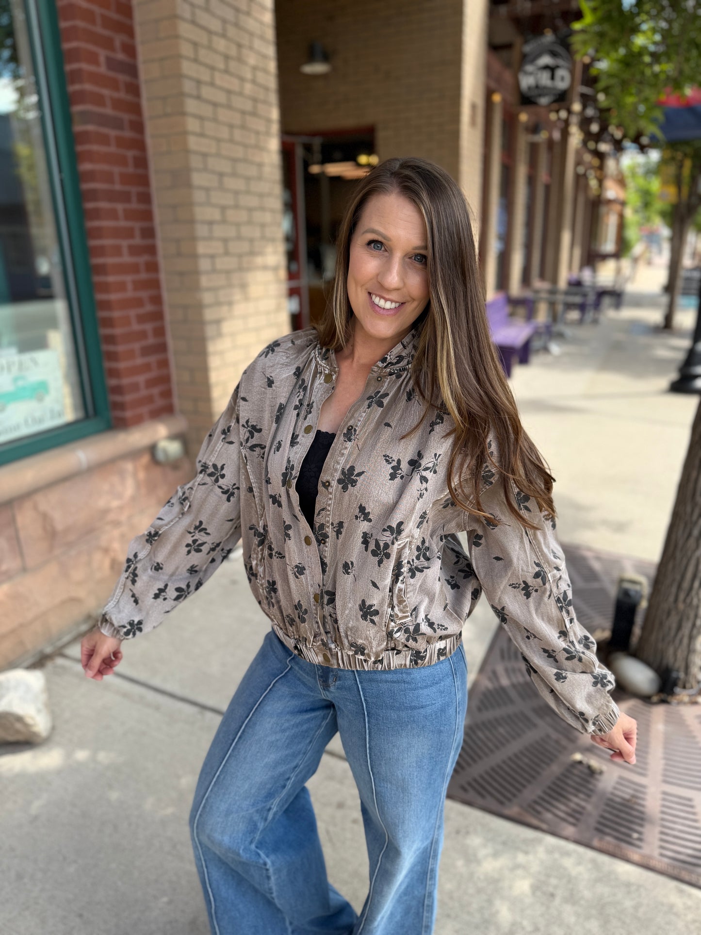 Mocha Floral Twill Puff Jacket