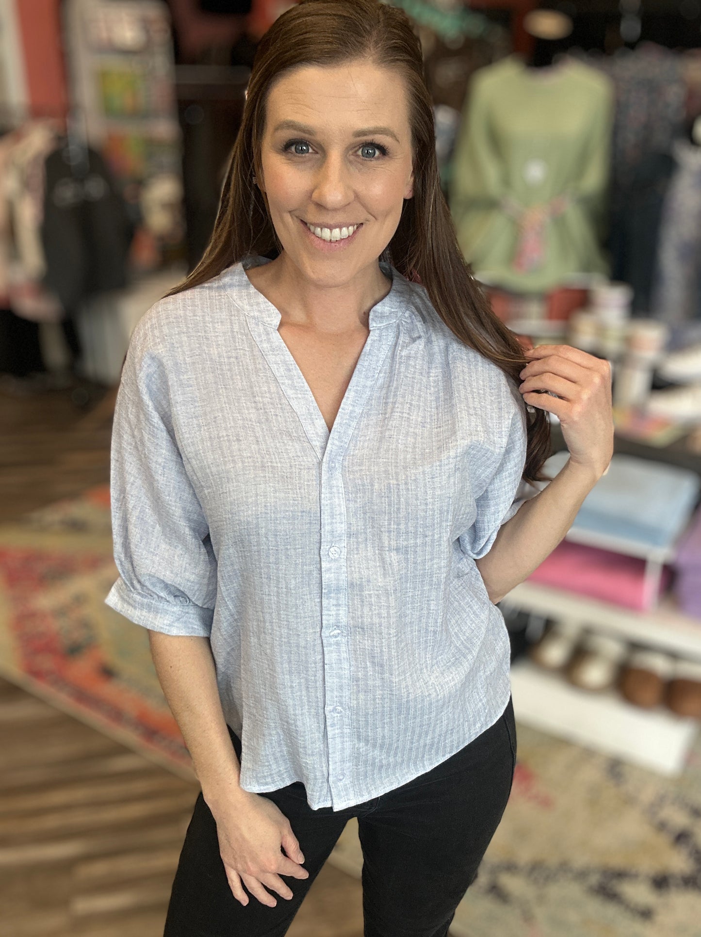 Light Blue Relaxed Linen Blouse