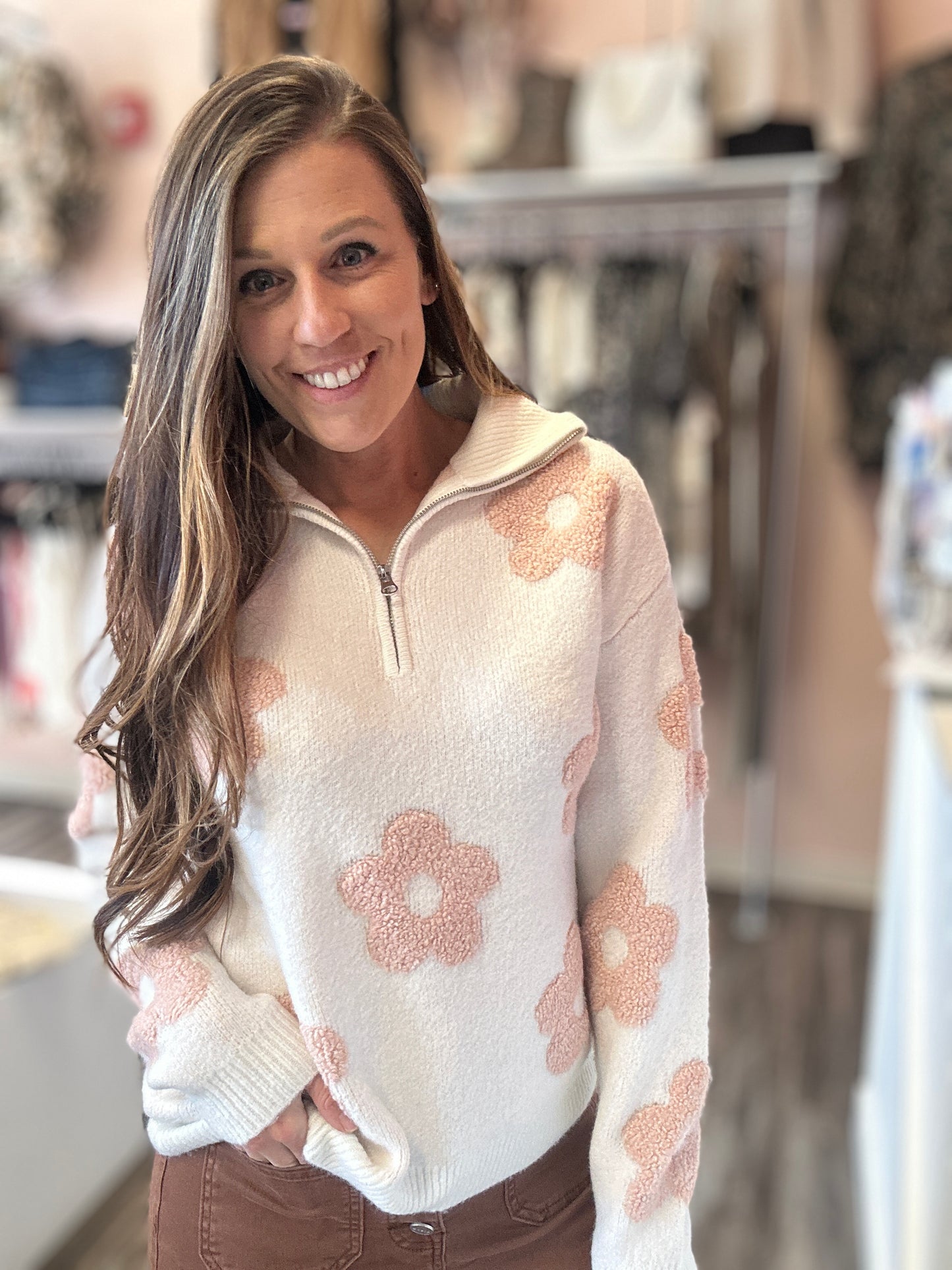 Floral Half Zip Sweater