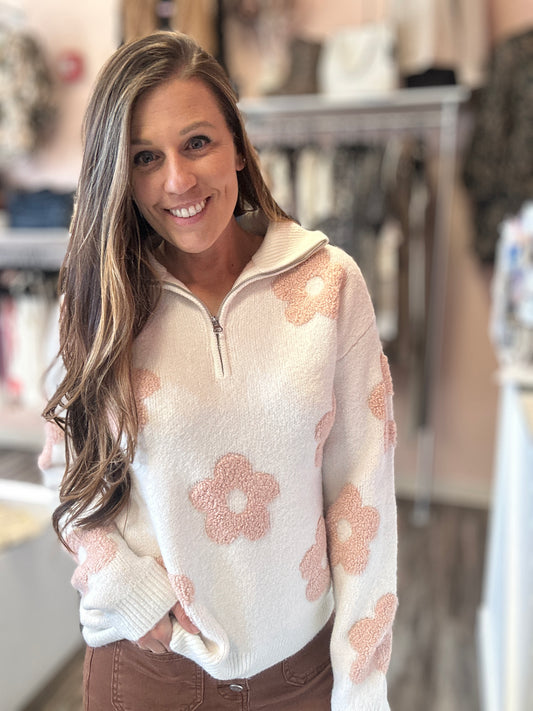 Floral Half Zip Sweater