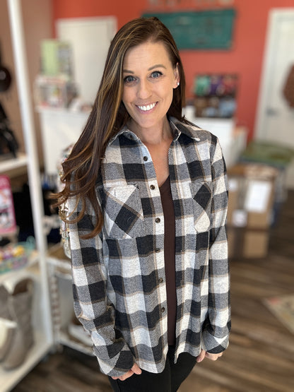Navy and Cream Plaid Button Up