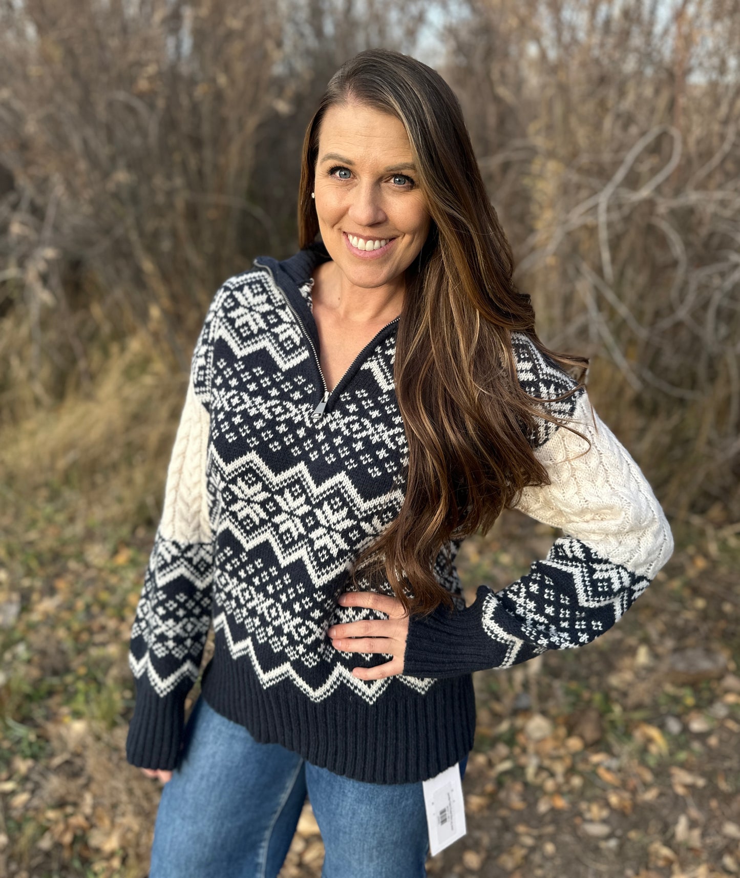Jacquard Half Zip Sweater