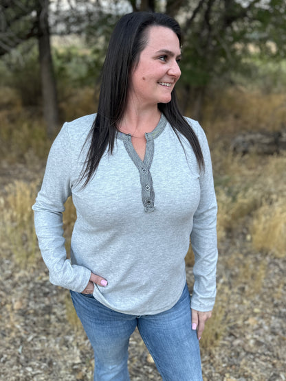 Contrast Buttoned Henley Long Sleeve