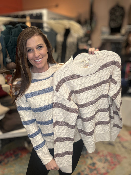 Cream and Mauve Striped Sweater