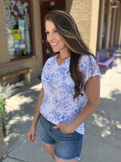 Drop Shoulder Floral Print Knit Top