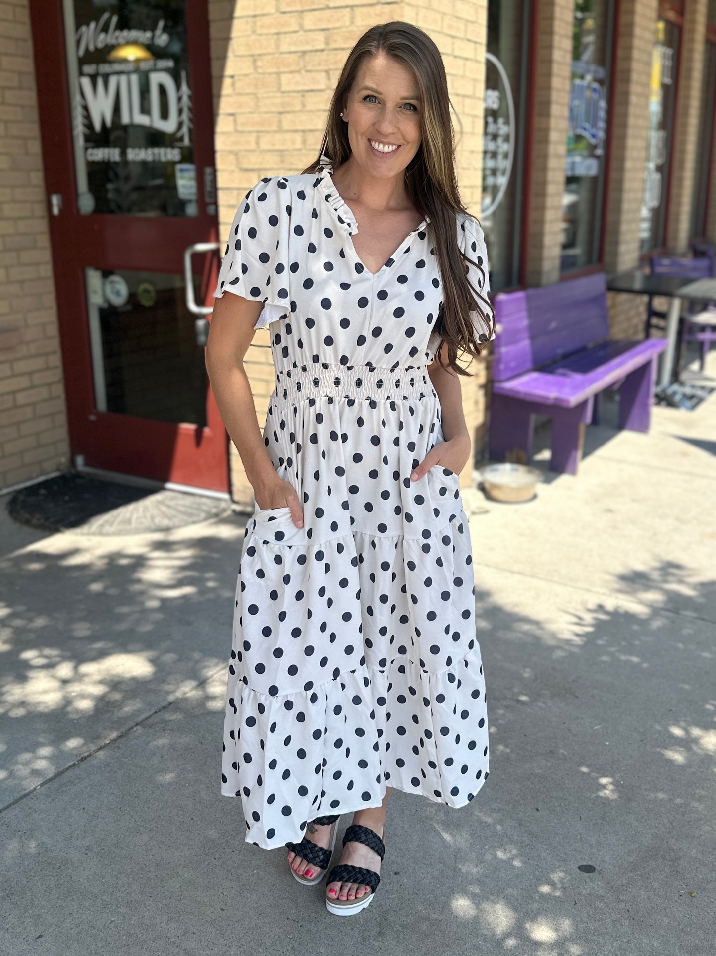Polkadot Smocked Waist Tiered Maxi Dress