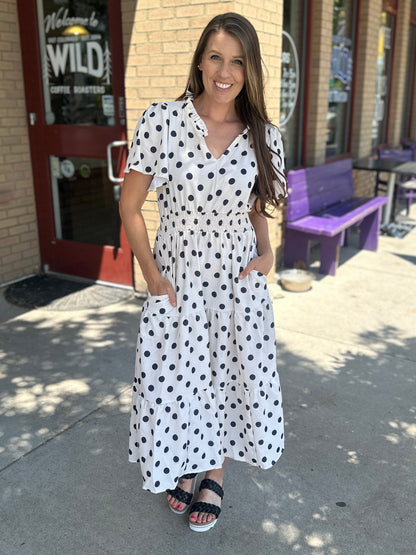 Polkadot Smocked Waist Tiered Maxi Dress