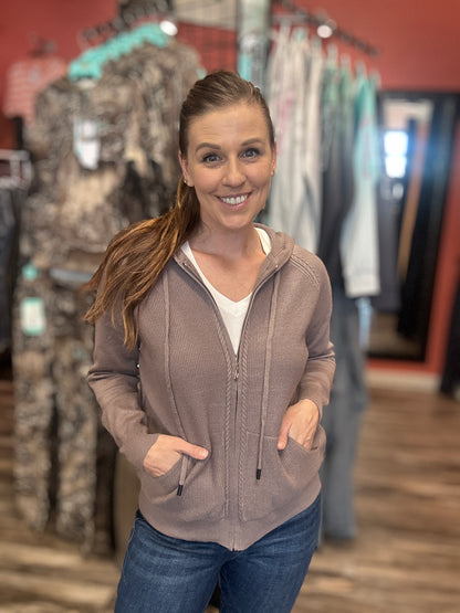 Waffle Knit Zip Hoodie