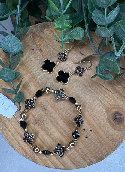 Gold and Black Clover Bracelet