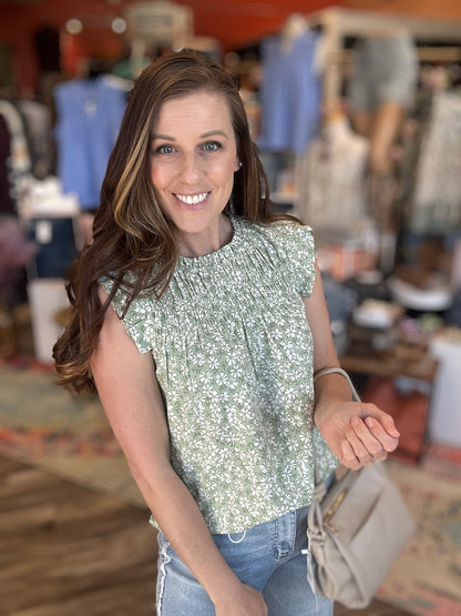 Floral Smocked Ruffle Cap Sleeve