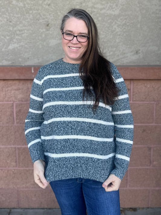 Two Toned Waffle Striped Pullover