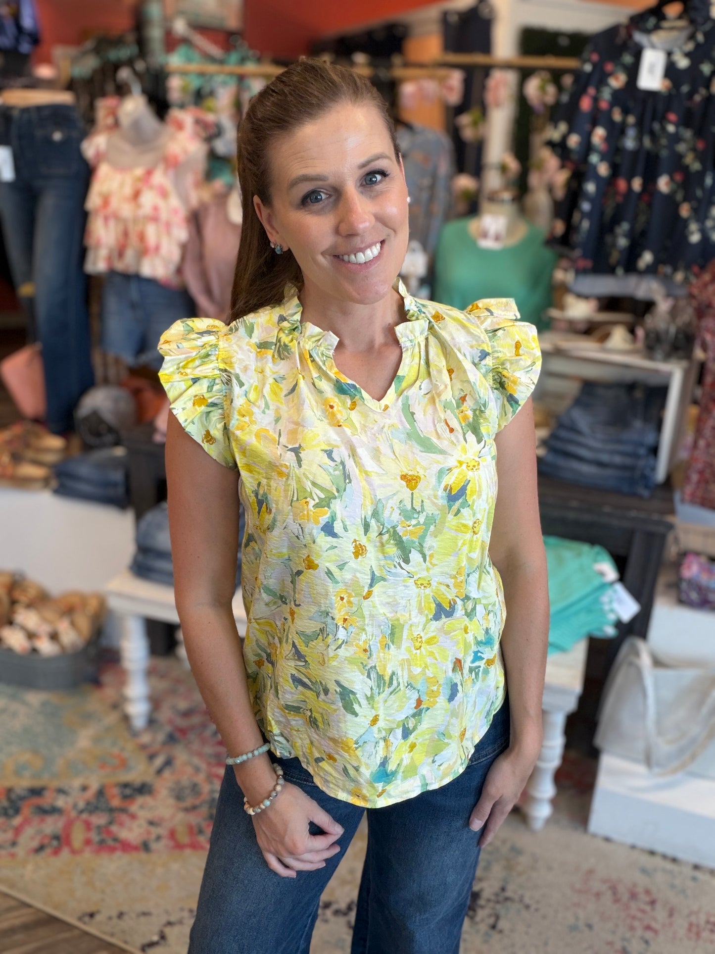 Floral Ruffle V-Neck Blouse
