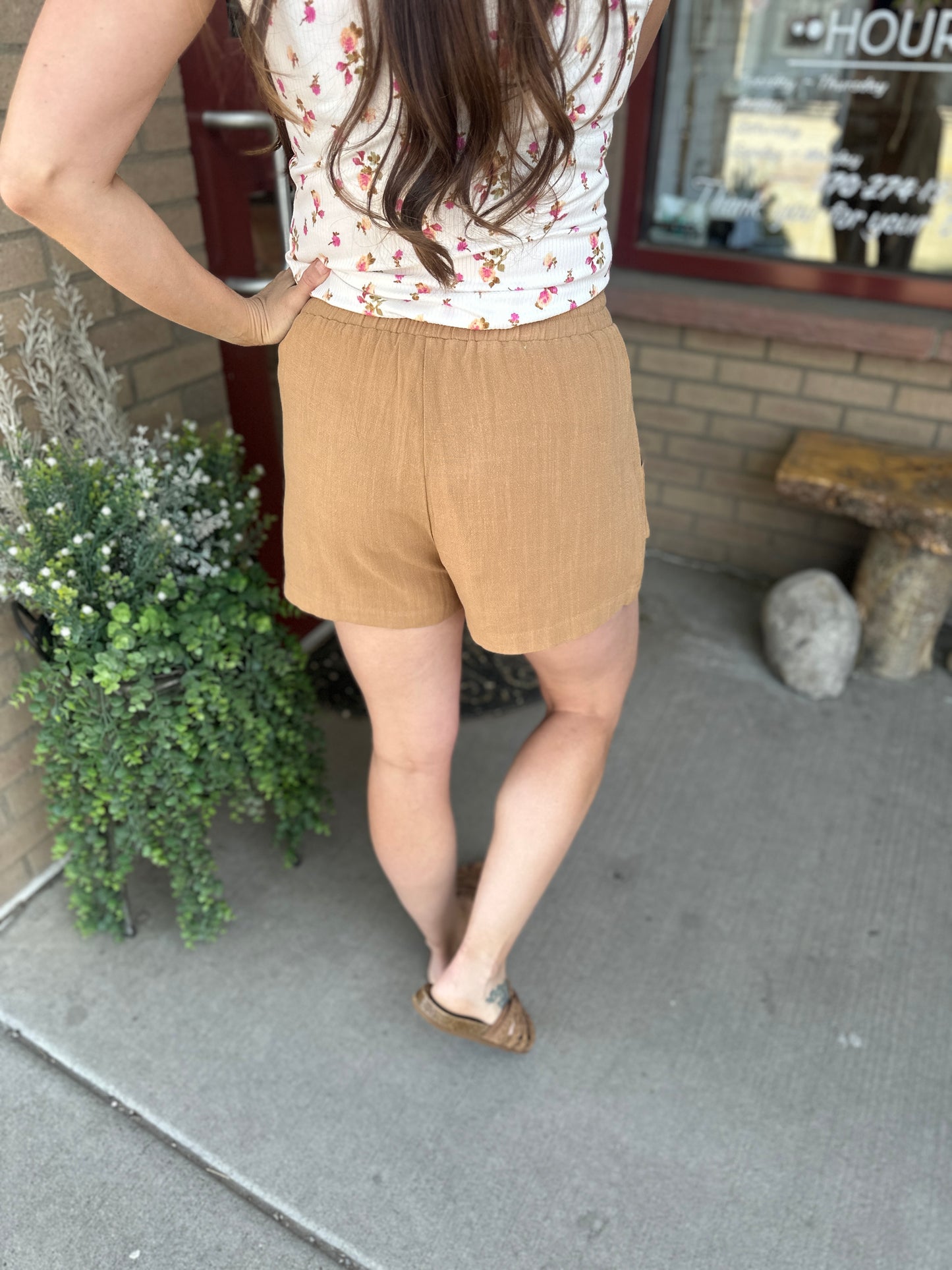 Camel Linen Shorts