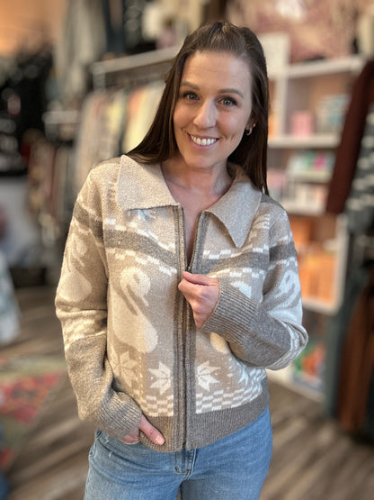 Swan Zip Up Sweater