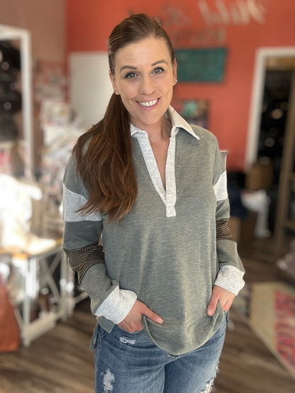 Brushed Stiped Mixed Pullover