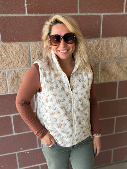 Ivory Floral Puff Vest
