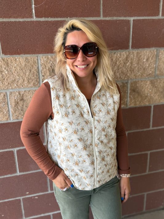 Ivory Floral Puff Vest