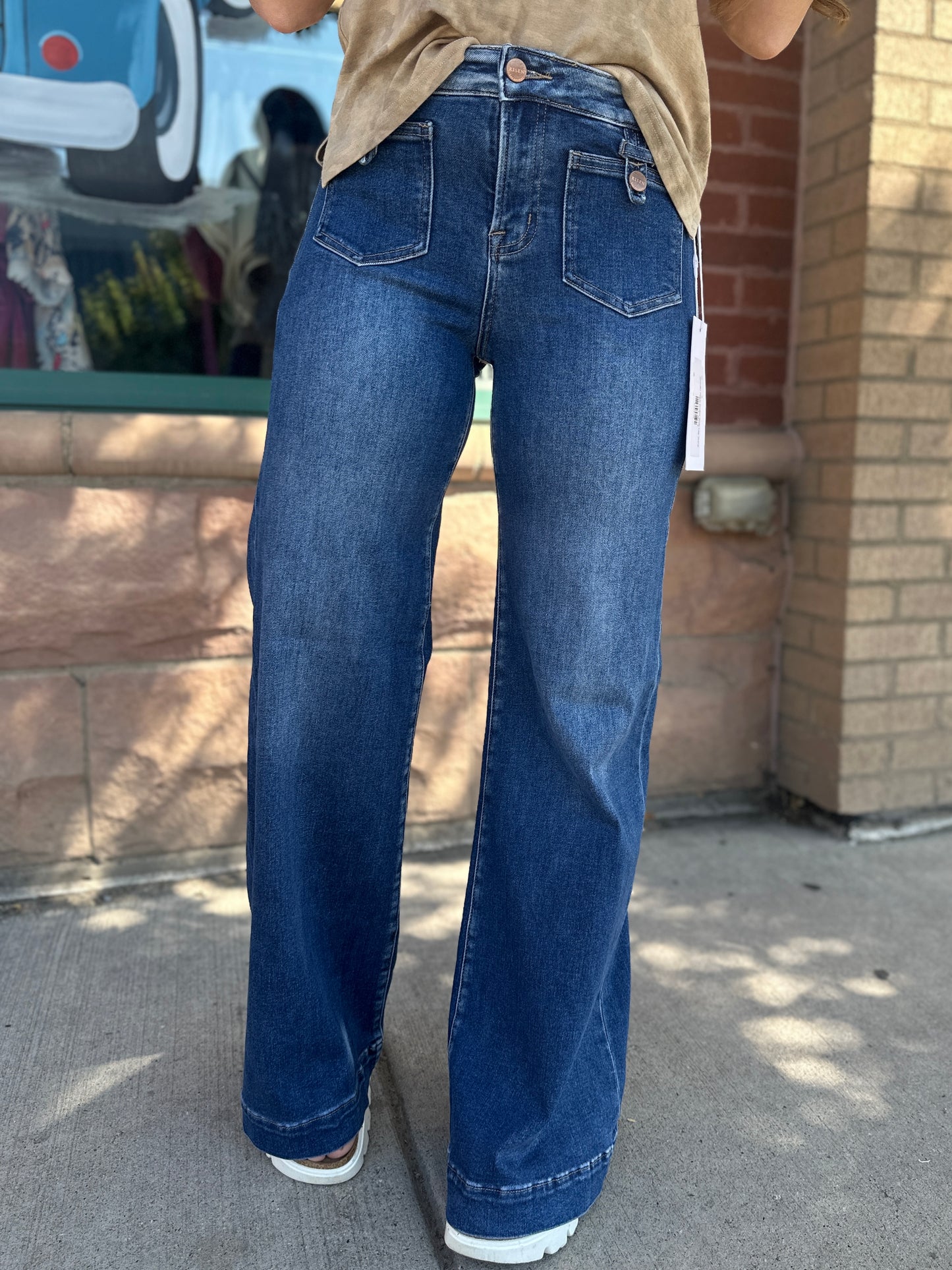 Jennifer Patch Pocket Wide Leg Jeans