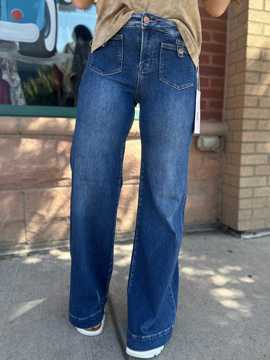 Jennifer Patch Pocket Wide Leg Jeans