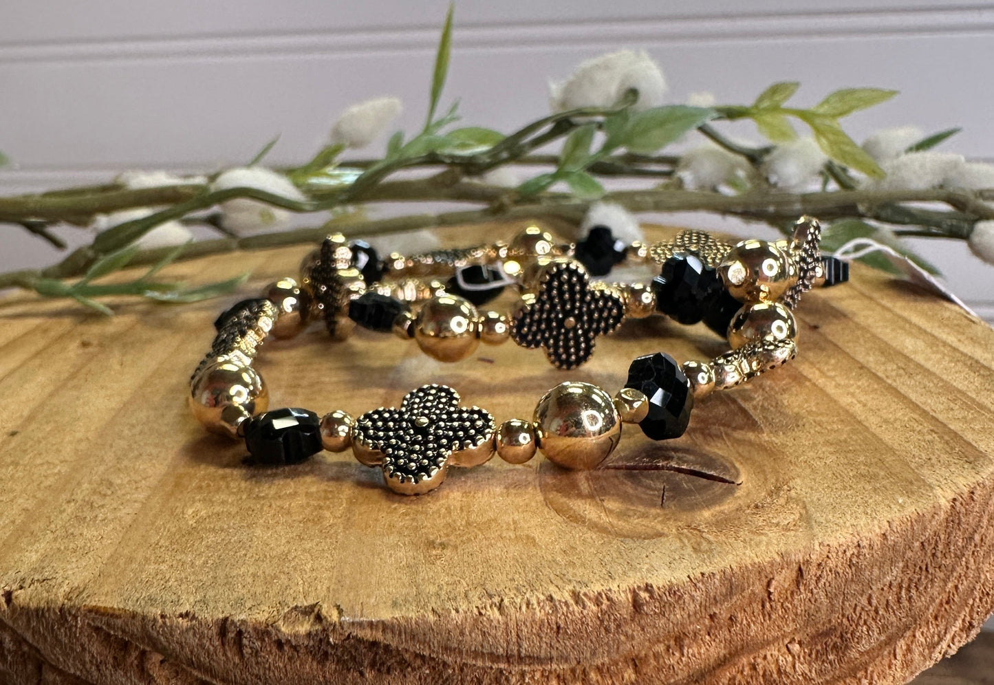 Gold and Black Clover Bracelet