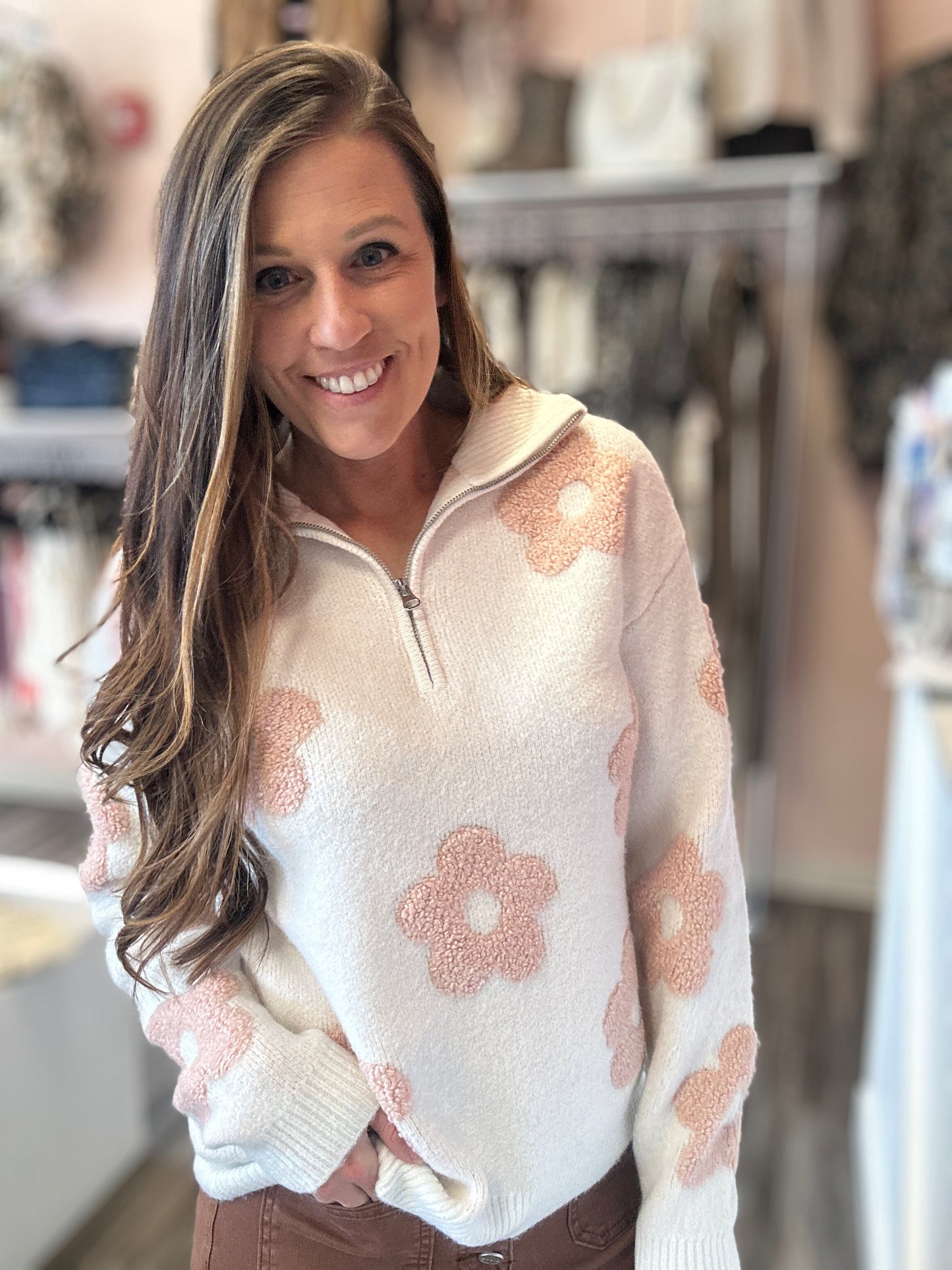 Floral Half Zip Sweater