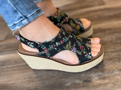 Black Floral Wedge