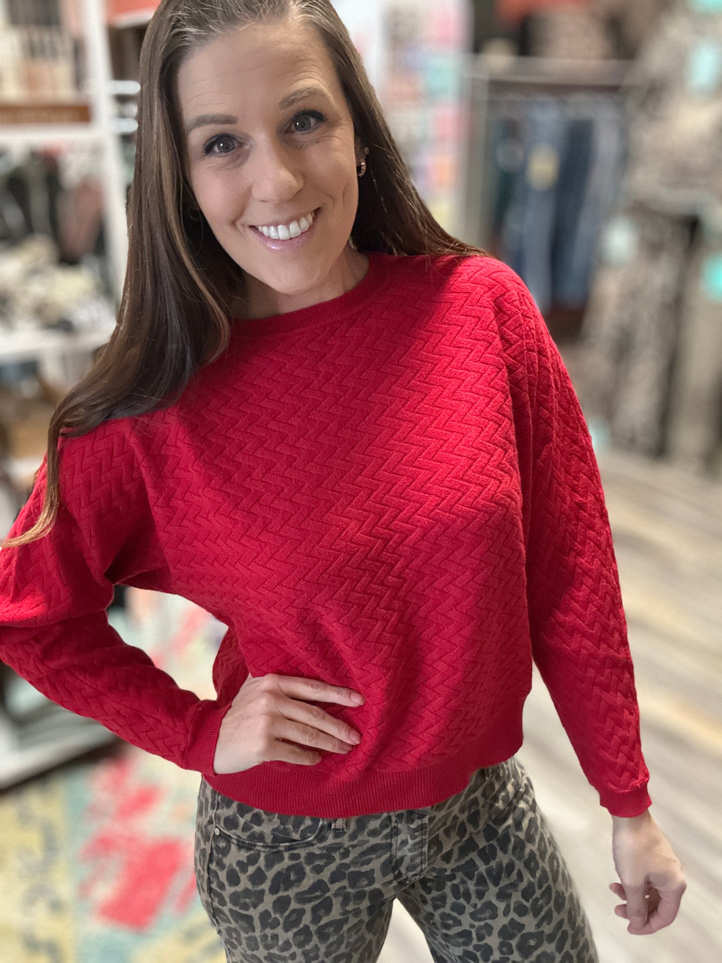 Herringbone Textured Dolman Sweater