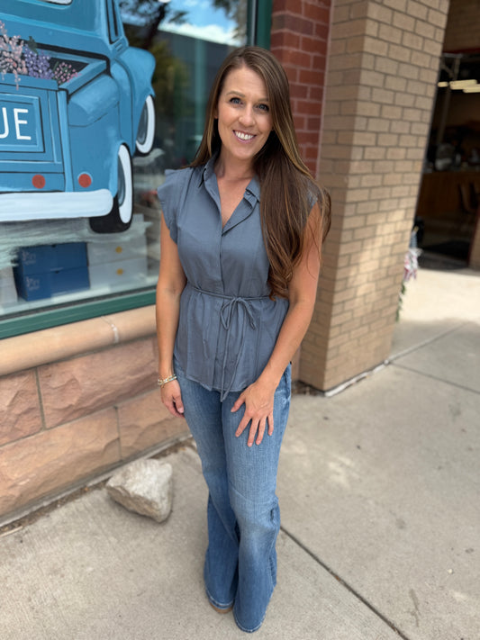 Button Down Cap Sleeve