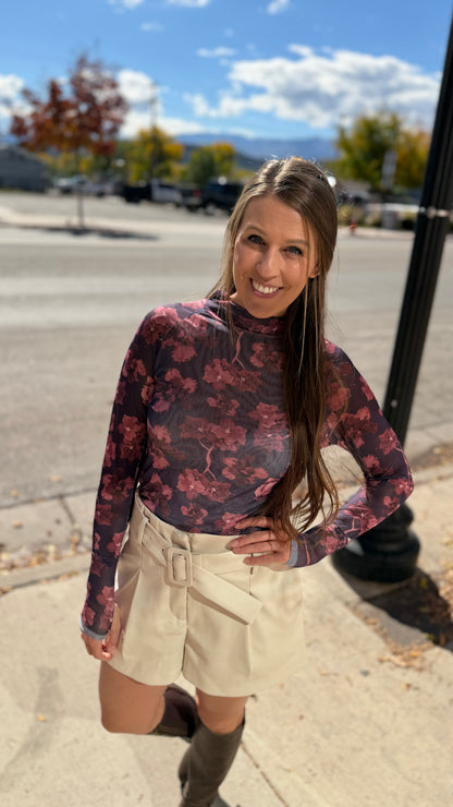 Purple Floral Mesh Long Sleeve