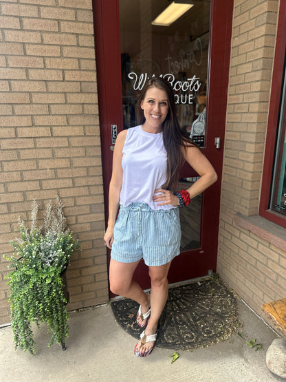Chambray Tie Waist Shorts