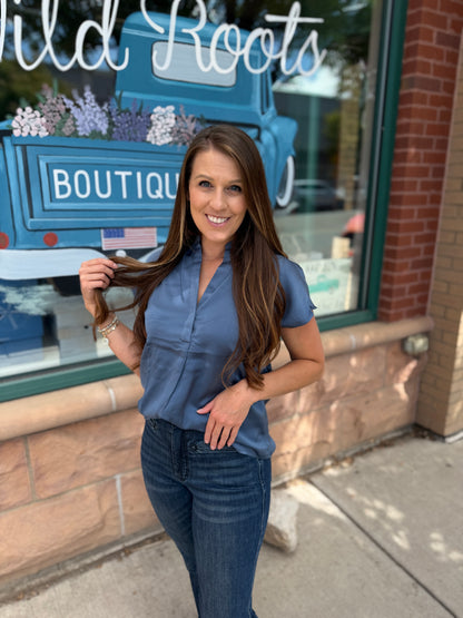 Blue Satin Dolman Blouse