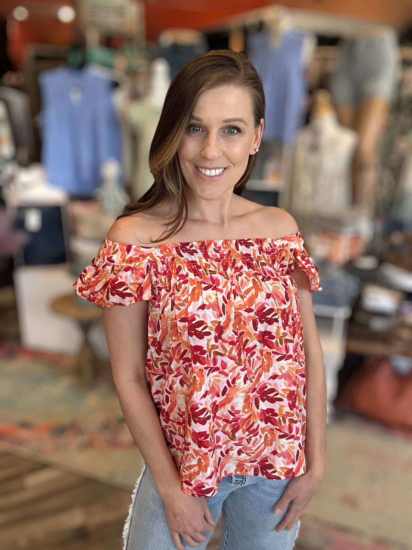 Coral Flutter Sleeve Blouse