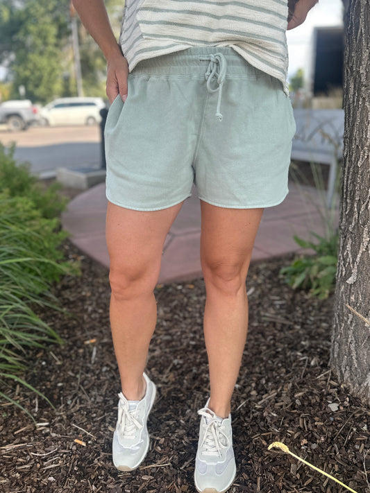 Sage Green Cotton Drawstring Shorts