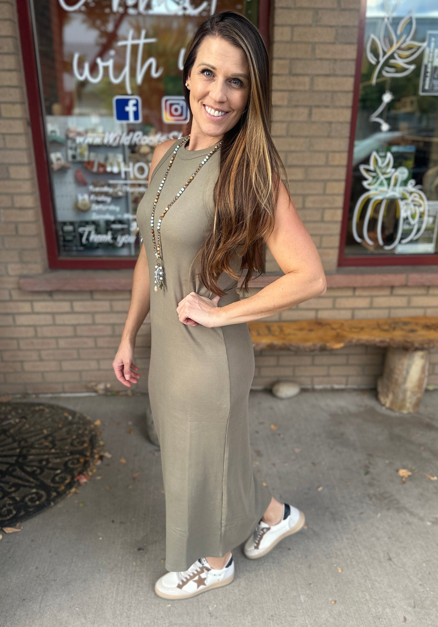 Olive Sleeveless Maxi Dress