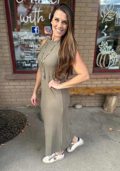 Olive Sleeveless Maxi Dress