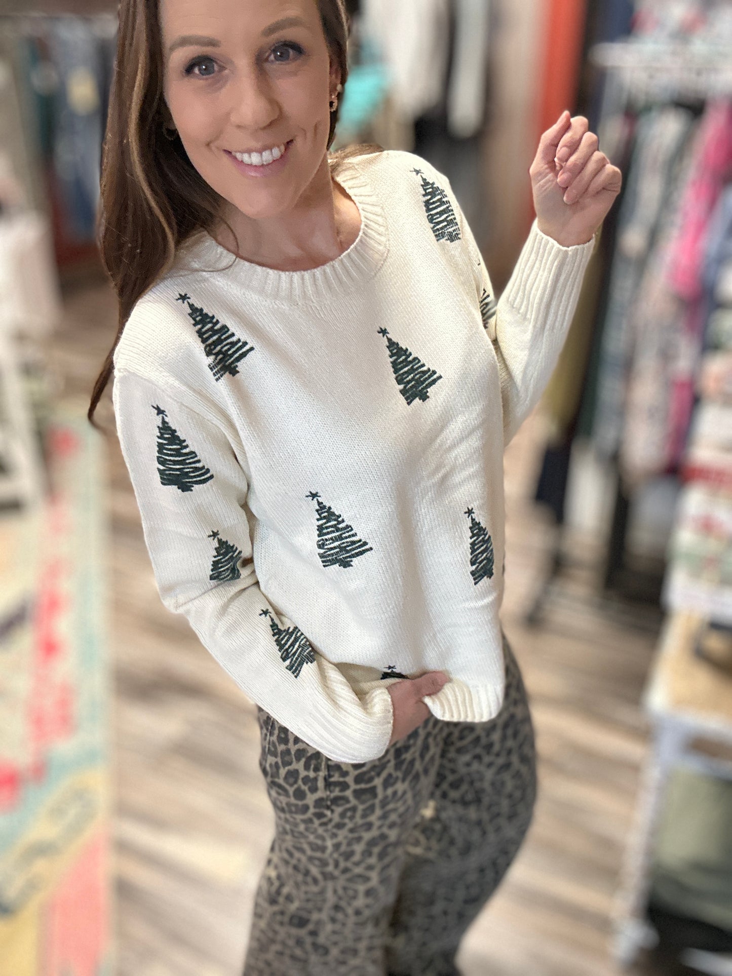 Ivory Knit Tree Sweater