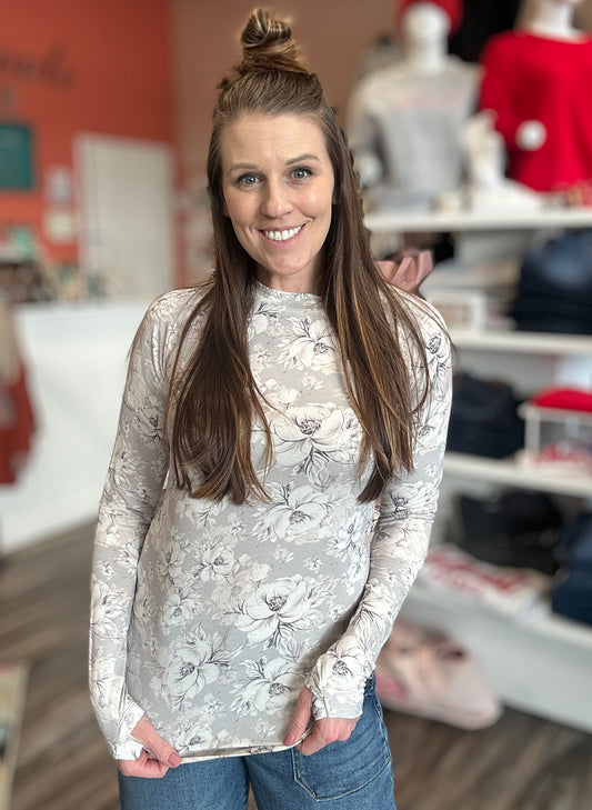 Vintage Grey Floral Long Sleeve