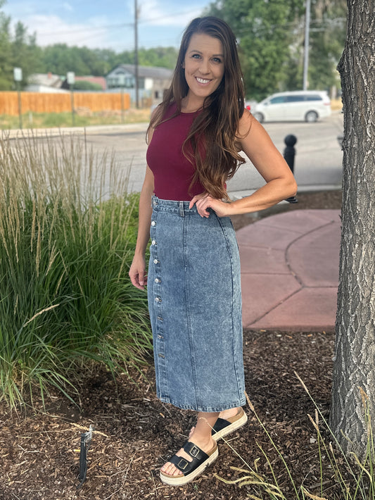 Denim Front Button Skirt