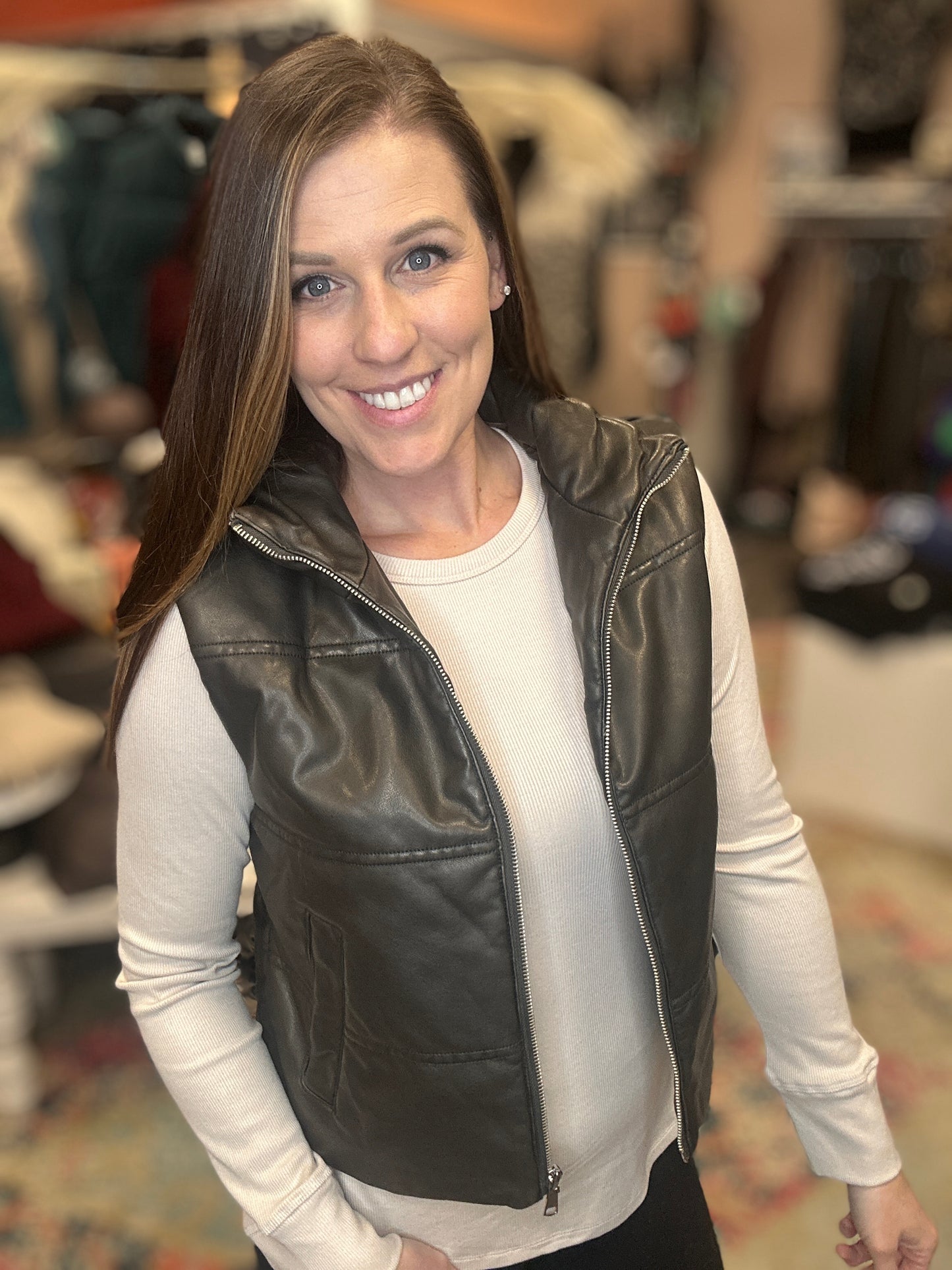 Faux Leather Puffer Vest