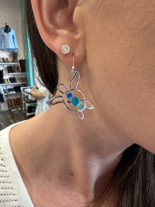 Blue Gem Turtle Earrings